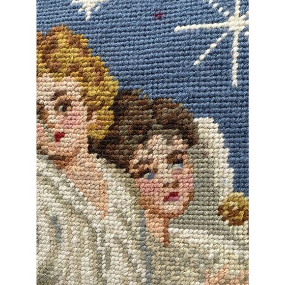 C&F Enterprises Handmade Wool Woolen Needlepoint Angel Pillow 14" x 14" - Picture 3 of 5